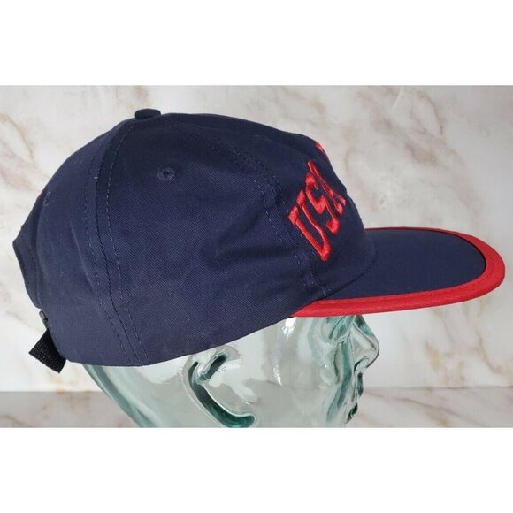Vtg "USA Hockey" Adjustable P Brand Cap Hat Blue/Red Embroidered Spellout - Picture 3 of 8